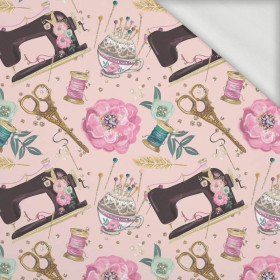 RETRO SEWING MACHINES pat. 1 / pink  - looped knit fabric