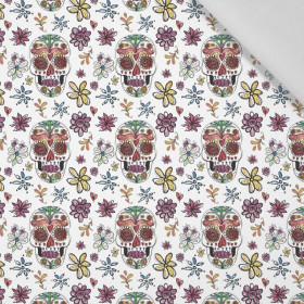 SKULLS pat. 2 / white (DIA DE LOS MUERTOS) - Cotton woven fabric
