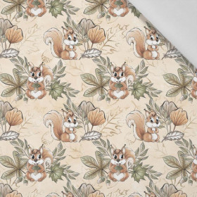 SQUIRRELS AND LEAVES pat. 1 (AUTUMN IN THE FOREST) - Cotton woven fabric