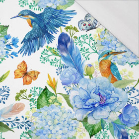 KINGFISHERS AND LILACS (KINGFISHERS IN THE MEADOW) / white - single jersey with elastane 