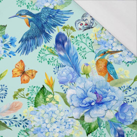 KINGFISHERS AND LILACS (KINGFISHERS IN THE MEADOW) / light blue - single jersey with elastane 
