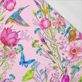 KINGFISHERS AND BUTTERFLIES (KINGFISHERS IN THE MEADOW) / pink - single jersey with elastane 