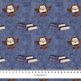 OWLS / books (MAGIC SCHOOL) / ACID WASH DARK BLUE - looped knit fabric