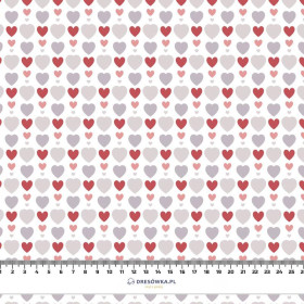 HEART BEADS / white (VALENTINE'S HEARTS) - Cotton woven fabric
