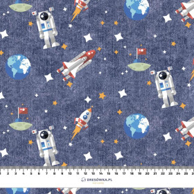 100cm IN THE SPACE PAT. 2 (SPACE EXPEDITION) / ACID WASH DARK BLUE - Cotton woven fabric