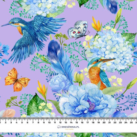KINGFISHERS AND LILACS (KINGFISHERS IN THE MEADOW) / lilac - looped knit fabric