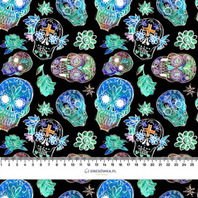 NEON SKULLS pat. 1 (DIA DE LOS MUERTOS) - looped knit fabric with elastane