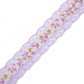 Grosgrain ribbon with lace 25 mm - violet