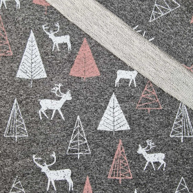 REINDEERS and CHRISTMAS TREES / eco melange - looped knit fabric