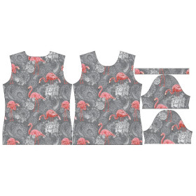 WOMEN’S T-SHIRT - FLAMINGOS AND ROSES / grey - single jersey M