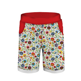 KID`S SHORTS (RIO) - LOWICZ FOLKLORE / white - looped knit fabric 