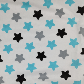 TURQUOISE-GRAY-BLACK STARS - Cotton woven fabric