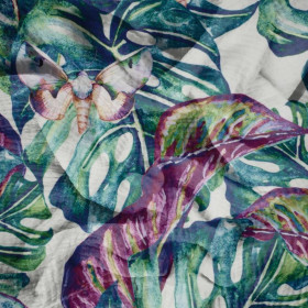 LEAVES AND INSECTS PAT. 5 (TROPICAL NATURE) / white - Cotton muslin