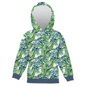 Children's tracksuit (OSLO) - MINI LEAVES AND INSECTS PAT. 6 (TROPICAL NATURE) / white - looped knit fabric 