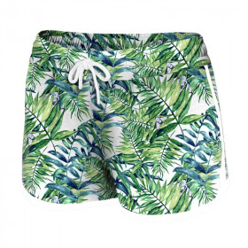 Women’s boardshorts - MINI LEAVES AND INSECTS PAT. 6 (TROPICAL NATURE) / white - sewing set