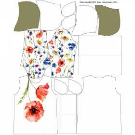 LONG WOMEN’S HOODIE (MEGI) - FIELD FLOWERS pat. 2 - looped knit fabric 