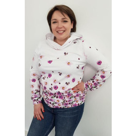 CLASSIC WOMEN’S HOODIE (POLA) - FLOWERS AND CLOVER (IN THE MEADOW) - looped knit fabric 