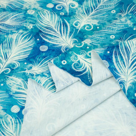 50cm WHITE FEATHERS / blue - Viskose-Jersey