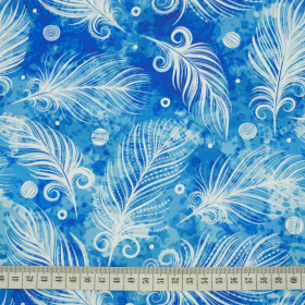 WHITE FEATHERS / blue - Waterproof woven fabric