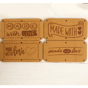 SET OF RECTANGULAR ECO LEATHER LABELS - MIX / honey (4 pcs.)