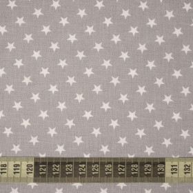 WHITE STARS / grey - Cotton woven fabric