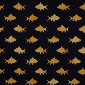 GOLDEN FISH (GOLDEN OCEAN) / dark blue - looped knit fabric