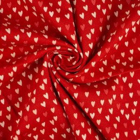 MINI HEARTS / RED (BIRDS IN LOVE) - single jersey with elastane 