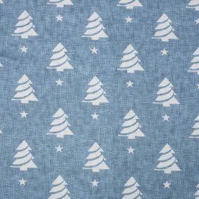 CHRISTMAS TREES WITH STARS / ACID WASH - blue - looped knit 