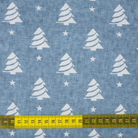 CHRISTMAS TREES WITH STARS / ACID WASH - blue - looped knit 