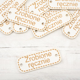 Leatherette label "Zrobione ręcznie" -  vanilla