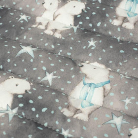 TEDDIES AND STARS / dark grey (MAGICAL CHRISTMAS FOREST) - nylon fabric quilted in stripes