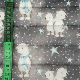 TEDDIES AND STARS / dark grey (MAGICAL CHRISTMAS FOREST) - nylon fabric quilted in stripes
