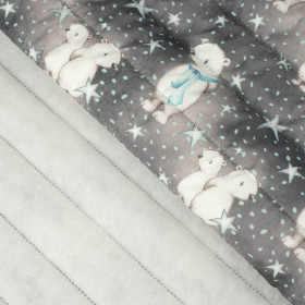 TEDDIES AND STARS / dark grey (MAGICAL CHRISTMAS FOREST) - nylon fabric quilted in stripes