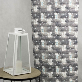TEDDIES AND STARS / dark grey (MAGICAL CHRISTMAS FOREST) - nylon fabric quilted in stripes