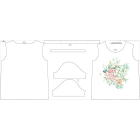 PAJAMAS-T-SHIRT "LINDA" -  Hydrangeas / white - sewing set