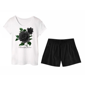 PAJAMAS-T-SHIRT "LINDA" - BLACK ROSES - sewing set