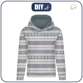 CLASSIC WOMEN’S HOODIE (POLA) - REINDEERS PAT. 3 / grey (NORWEGIAN PATTERNS) - looped knit fabric 