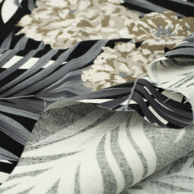 PALM TREE LEAVES / grey - viscose woven fabric