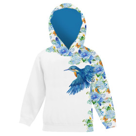 KID'S HOODIE (ALEX) - KINGFISHERS AND LILACS (KINGFISHERS IN THE MEADOW) / white - sewing set