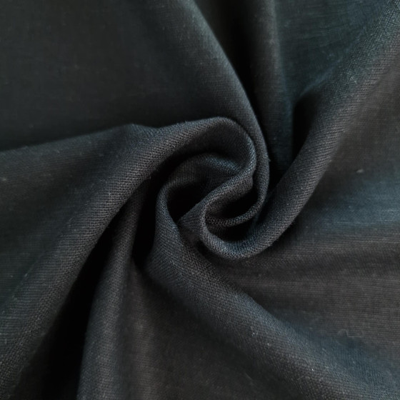 Linen fabric with spandex - BLACK