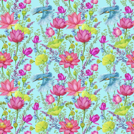 MINI KINGFISHERS AND POPPIES (KINGFISHERS IN THE MEADOW) / aqua