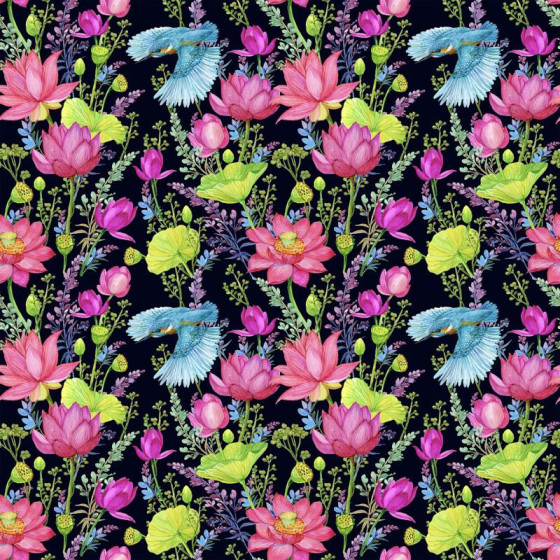 MINI KINGFISHERS AND POPPIES (KINGFISHERS IN THE MEADOW) / black