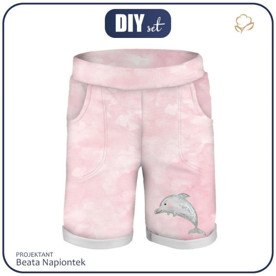 KID`S SHORTS (RIO) - DOLPHIN / CAMOUFLAGE pat. 2 / pale pink - looped knit fabric 