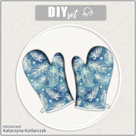 KITCHEN GLOVES - WHITE FEATHERS / blue