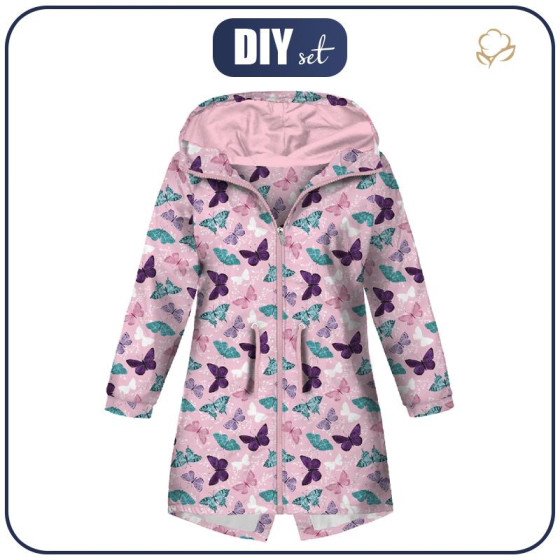 KIDS PARKA (ARIEL) - BUTTERFLIES PAT. 5 / pink (PURPLE BUTTERFLIES) - softshell