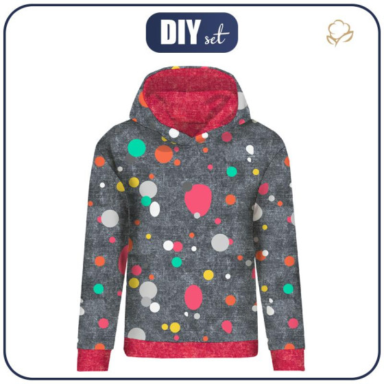 CLASSIC WOMEN’S HOODIE (POLA) - COLORFUL DOTSIES / ACID WASH GRAPHITE - looped knit fabric 