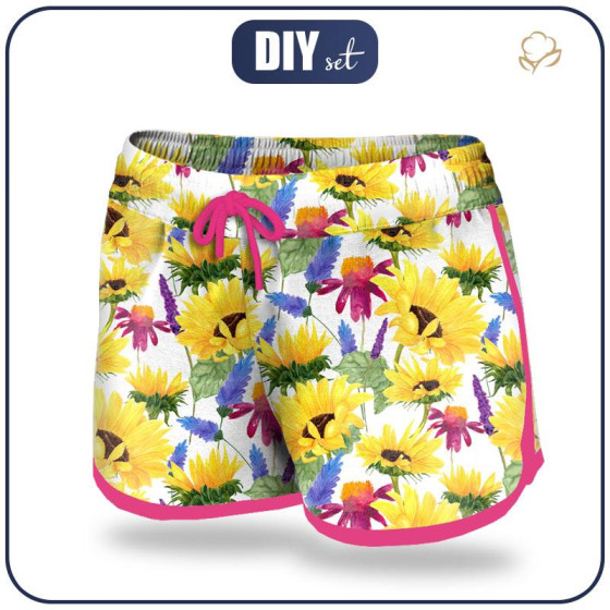 Women’s boardshorts - SUNFLOWERS pat. 4 (BLOOMING MEADOW) - sewing set