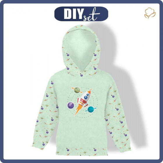 KID'S HOODIE (ALEX) - ROCKET AND PLANETS (SPACE EXPEDITION) / ACID WASH MINT - sewing set