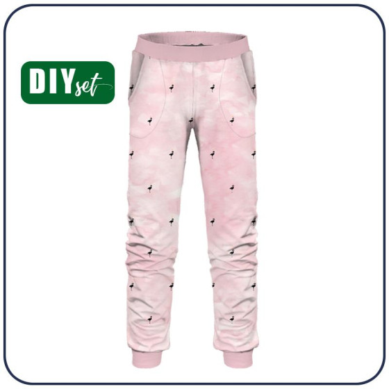 CHILDREN'S JOGGERS (LYON) - FLAMINGO / CAMOUFLAGE pat. 2 (pale pink) - looped knit fabric