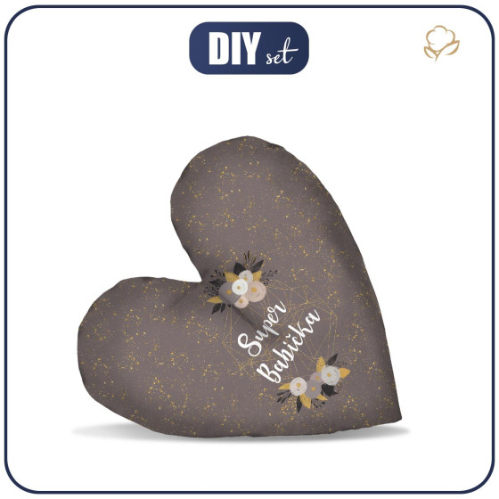 DECORATIVE PILLOW HEART - Super Babička / FLOWER BOUQUET  pat. 7 (gold)